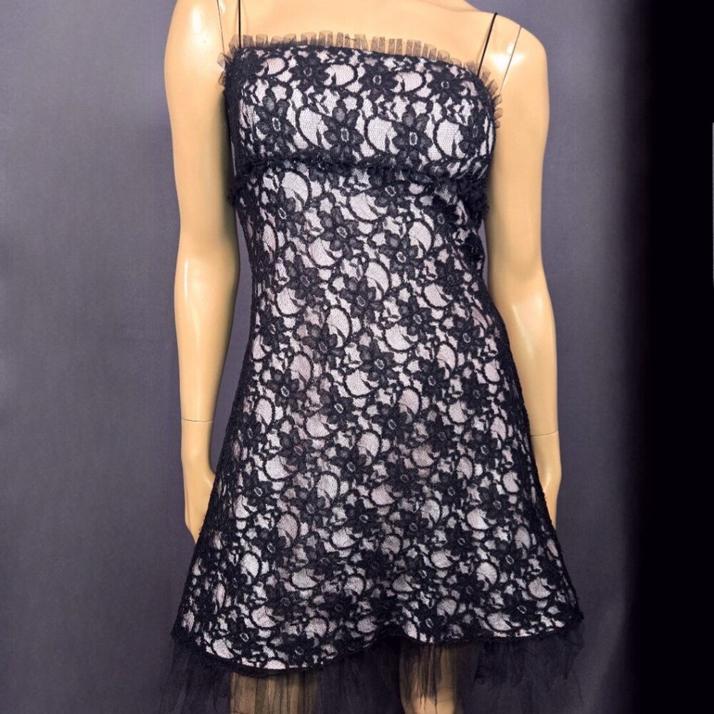 Y2K Morgan & Co Mini Dress Size S Pink Black Lace Party Prom Cocktail Fairy